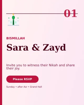 Editorial Nikah Invitation Invitation — editable white wedding template, instagram portrait
