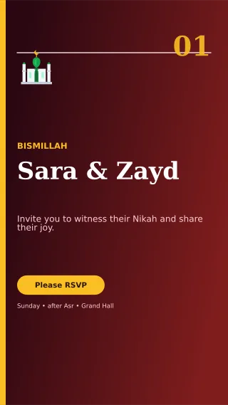 Editorial Nikah Invitation Mobile Invite — editable black wedding template, story / reel