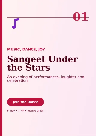 Editorial Sangeet Night Ceremony Poster — editable white wedding template, a4 print