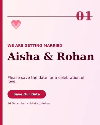 Editorial Save the Date Invitation — editable white wedding template, instagram portrait