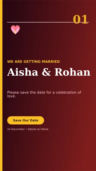 Editorial Save the Date Mobile Invite — editable black wedding template, story / reel
