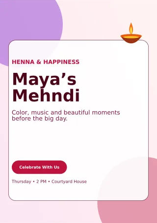 Glass Mehndi Ceremony Ceremony Poster — editable white wedding template, a4 print
