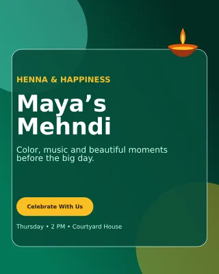 Glass Mehndi Ceremony Invitation — editable black wedding template, instagram portrait