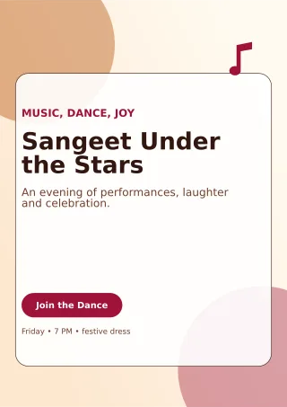 Glass Sangeet Night Ceremony Poster — editable white wedding template, a4 print