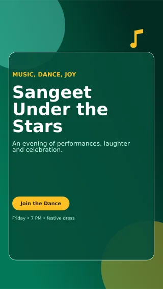 Glass Sangeet Night Mobile Invite — editable black wedding template, story / reel