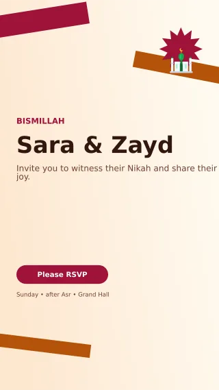 Kinetic Nikah Invitation Mobile Invite — editable white wedding template, story / reel