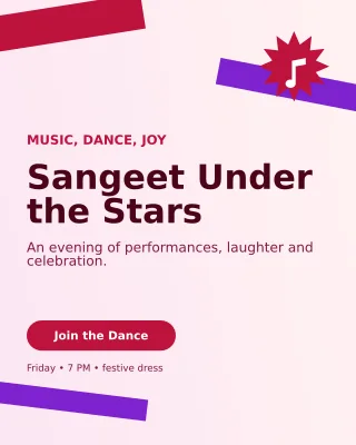 Kinetic Sangeet Night Invitation — editable white wedding template, instagram portrait
