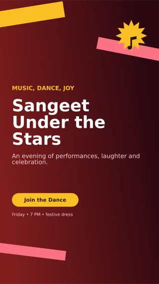 Kinetic Sangeet Night Mobile Invite — editable black wedding template, story / reel