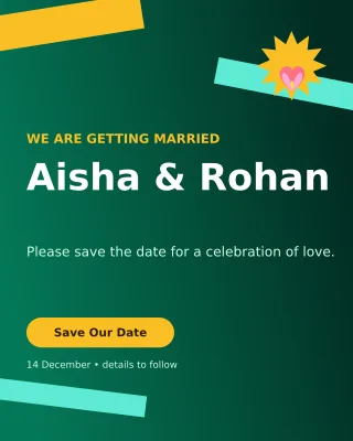 Kinetic Save the Date Invitation — editable black wedding template, instagram portrait
