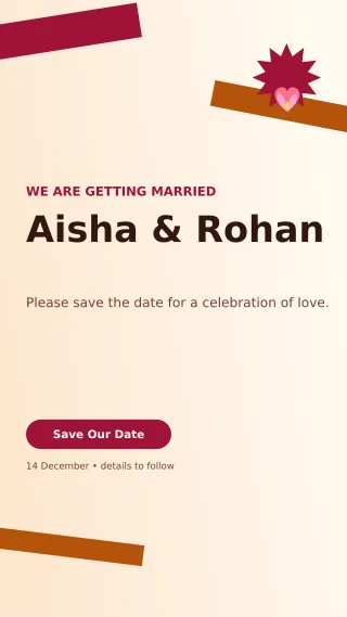Kinetic Save the Date Mobile Invite — editable white wedding template, story / reel
