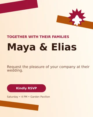 Kinetic Wedding Invitation Invitation — editable white wedding template, instagram portrait