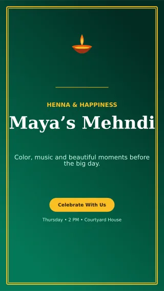 Luxe Mehndi Ceremony Mobile Invite — editable black wedding template, story / reel