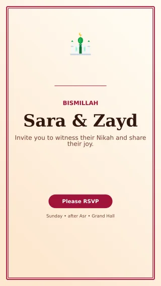 Luxe Nikah Invitation Mobile Invite — editable white wedding template, story / reel