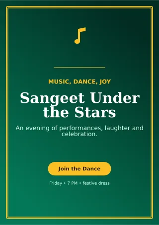 Luxe Sangeet Night Ceremony Poster — editable black wedding template, a4 print