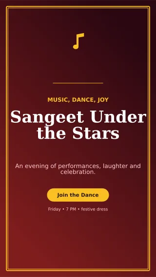 Luxe Sangeet Night Mobile Invite — editable black wedding template, story / reel