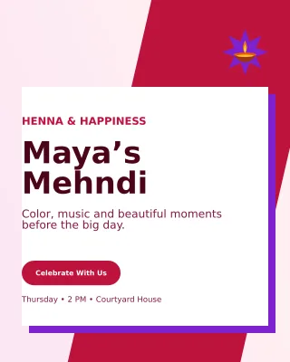 Neo Mehndi Ceremony Invitation — editable white wedding template, instagram portrait