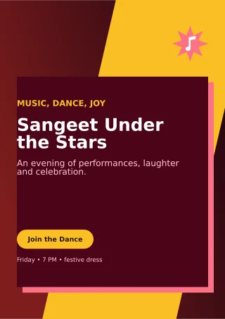 Neo Sangeet Night Ceremony Poster — editable black wedding template, a4 print