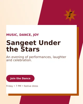Neo Sangeet Night Invitation — editable white wedding template, instagram portrait