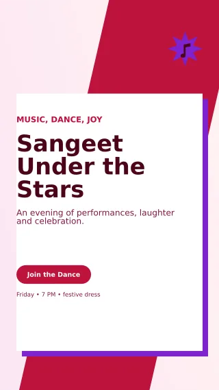Neo Sangeet Night Mobile Invite — editable white wedding template, story / reel