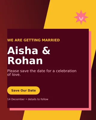 Neo Save the Date Invitation — editable black wedding template, instagram portrait