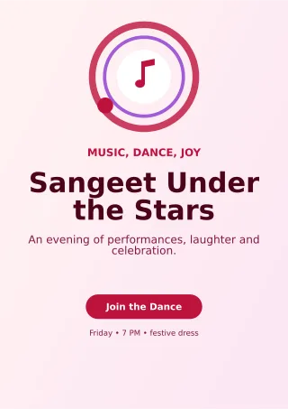 Orbit Sangeet Night Ceremony Poster — editable white wedding template, a4 print