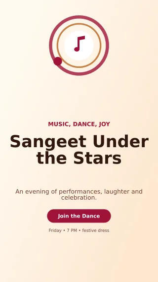 Orbit Sangeet Night Mobile Invite — editable white wedding template, story / reel